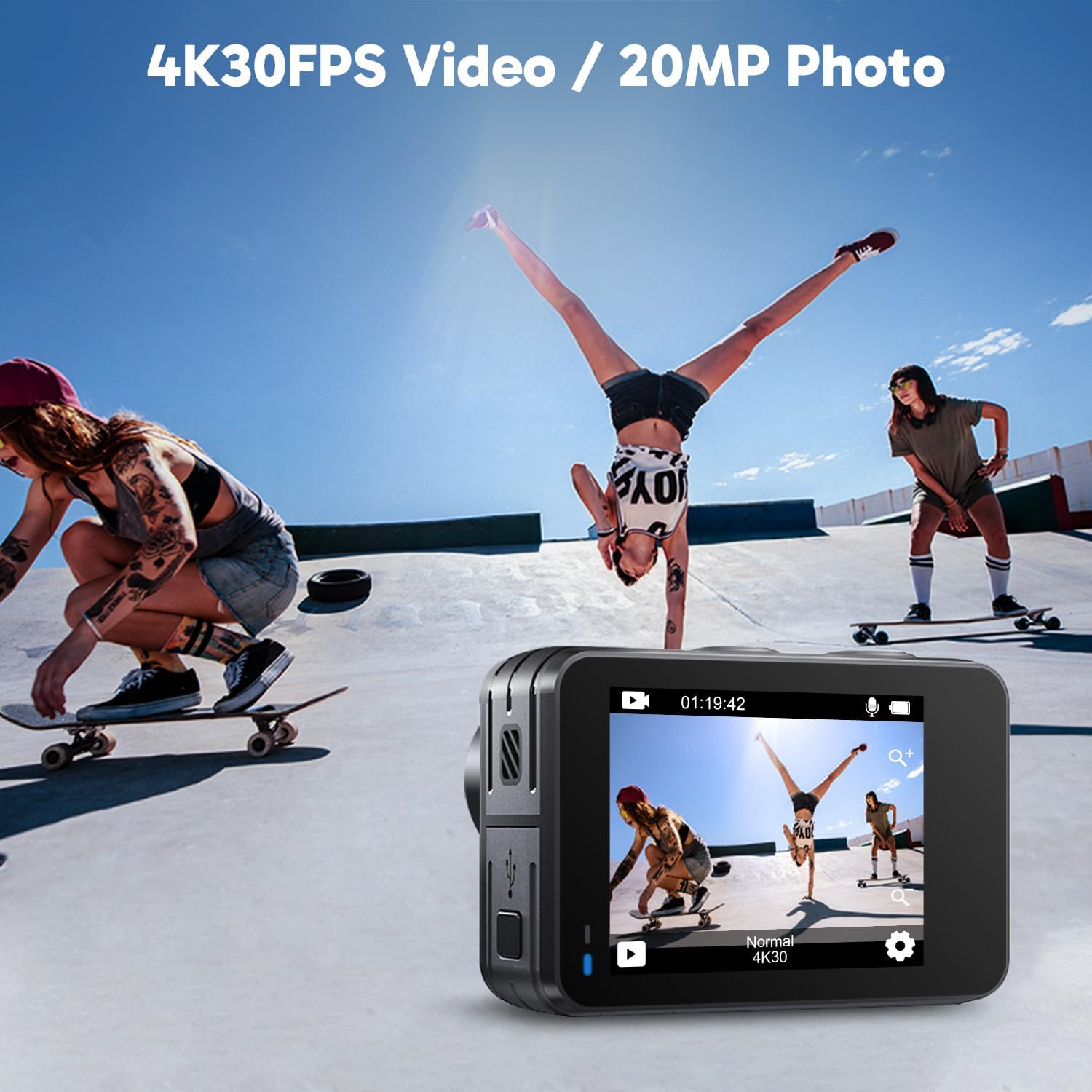 AKASO Brave 7 LE 4K30fps Action Camera with 128GB MicroSDXC U3 Memory Card Accessories Kit Bundle Ultra HD 131FT Waterproof Camera EIS 2.0 WiFi Remote Control Zoom Underwater Camera - Image 2